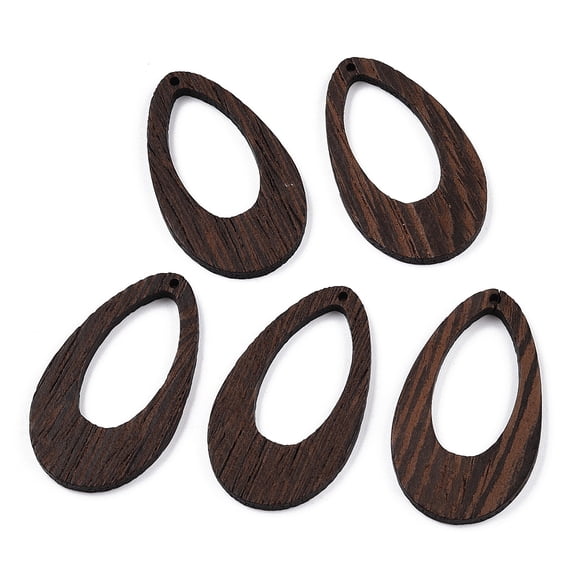 50 pc Natural Wenge Wood Pendants Undyed Hollow Teardrop Charms Coconut Brown 49x29x3.5mm Hole: 1.8mm