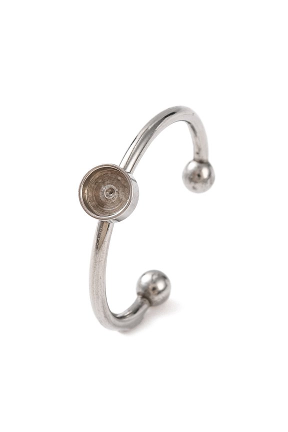 50 pc Non-Tarnish 304 Stainless Steel Open Cuff Ring Components Plain Pad Ring Settings Round Stainless Steel color Tray: 4mm Adjustable