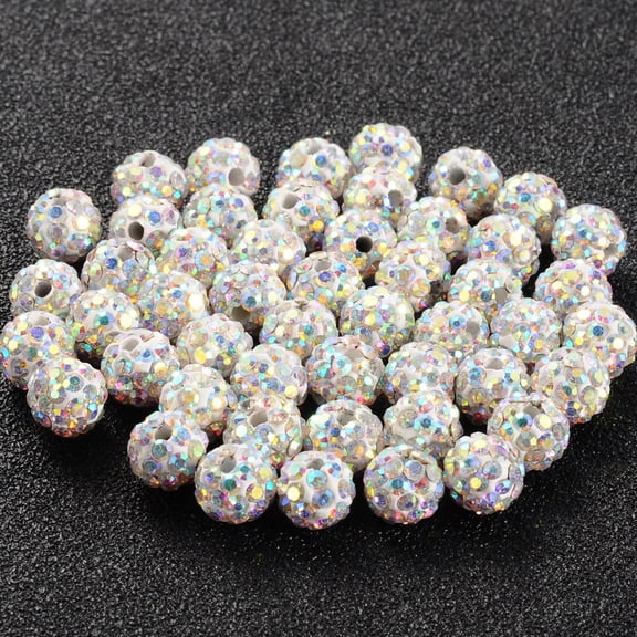 50 pc Pave Disco Ball Beads Polymer Clay Rhinestone Beads Grade A Round Crystal AB 6mm Hole: 0.8mm