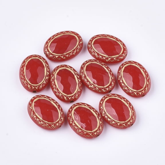 50 pc Plating Acrylic Beads Metal Enlaced Oval Red 17.5x13.5x6mm Hole: 1.6mm