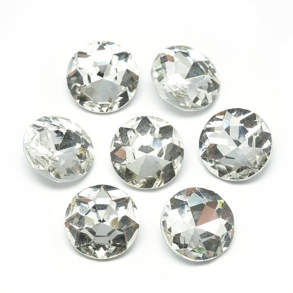 50 pc Pointed Back Glass Rhinestone Cabochons Back Plated Faceted Flat Round Clear 8x3.5mm