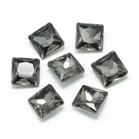 50 pc Pointed Back Glass Rhinestone Cabochons Back Plated Faceted Square Gray 8x8x3.5mm