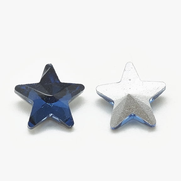 50 pc Pointed Back Glass Rhinestone Cabochons Back Plated Faceted Star Montana 9.5x10x5mm