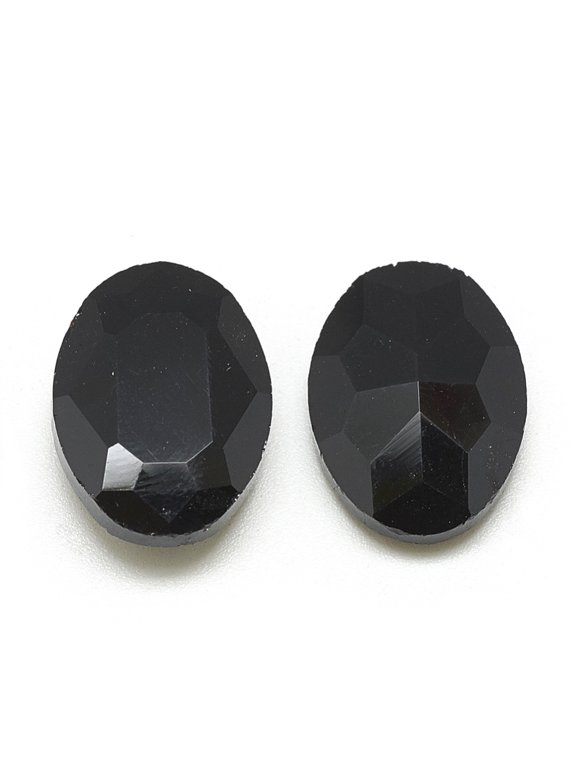 50 pc Pointed Back Glass Rhinestone Cabochons Faceted Oval Jet 10x8x4mm