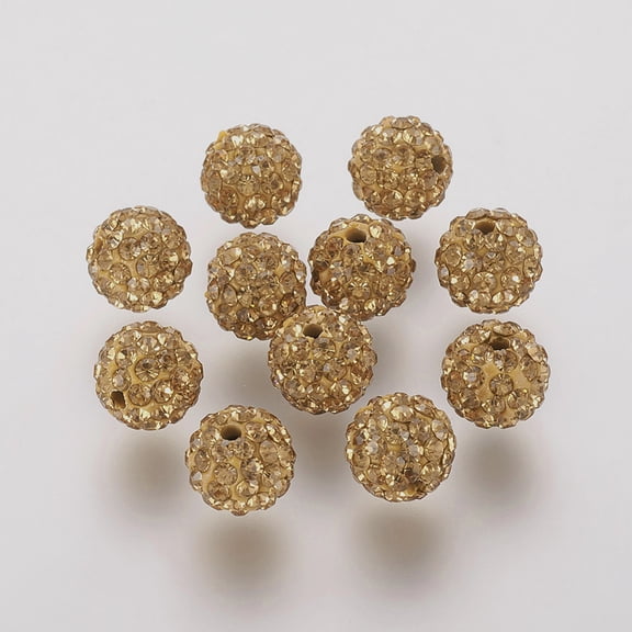 50 pc Polymer Clay Rhinestone Beads Grade A Round Pave Disco Ball Beads Light Colorado Topaz 10x9.5mm Hole: 1.5~1.8mm