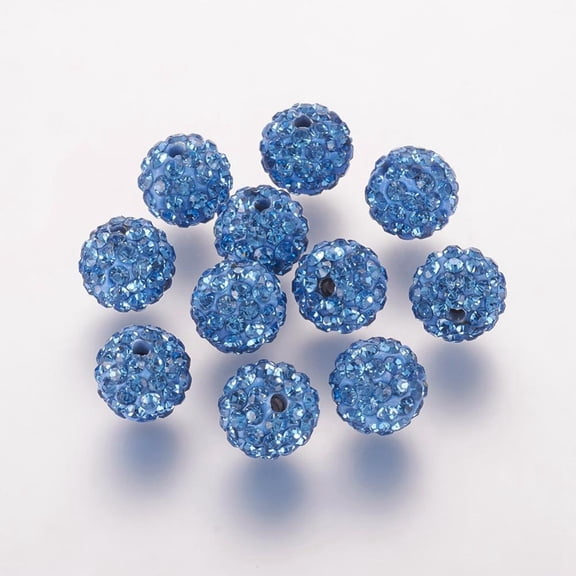 50 pc Polymer Clay Rhinestone Beads Grade A Round Pave Disco Ball Beads Light Sapphire 10x9.5mm Hole: 1.5~1.8mm