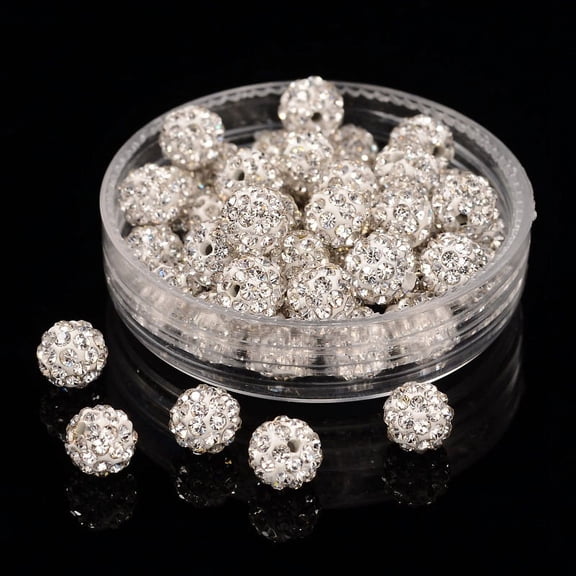 50 pc Polymer Clay Rhinestone Beads Pave Disco Ball Beads Grade A Half Drilled Round Crystal PP9(1.5.~1.6mm) 6mm Hole: 1.2mm