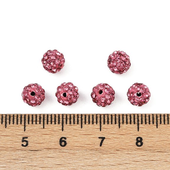 50 pc Polymer Clay Rhinestone Beads Pave Disco Ball Beads Grade A Half Drilled Round Rose PP9(1.5.~1.6mm) 6mm Hole: 1.2mm