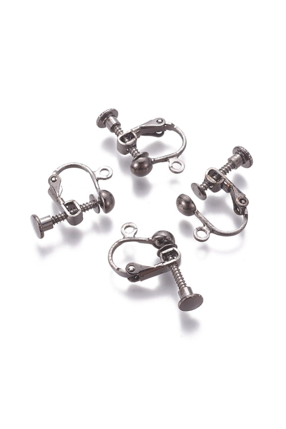 50 pc Rack Plated Brass Screw Clip-on Earring Findings Spiral Ear Clip Gunmetal 13x17x4.5mm Hole: 1.6mm