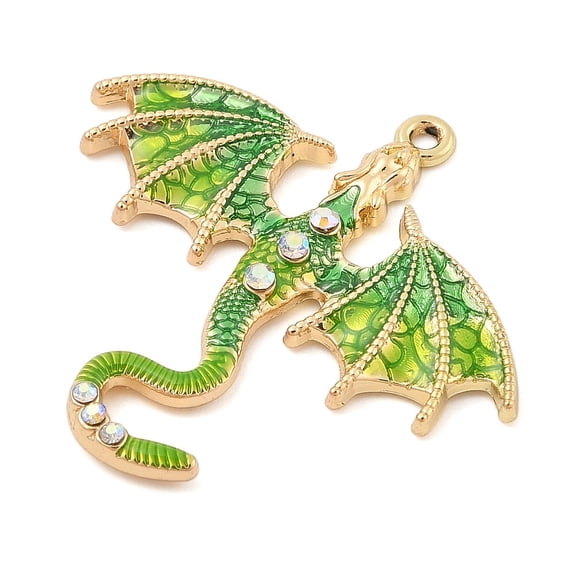 50 pc Rack Plating Alloy Enamel Pendants with Rhinestone Dragon Charm Green Yellow 38x41x4mm Hole: 1.6mm