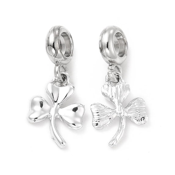 50 pc Rack Plating Alloy European Dangle Charms Large Hole Pendants Clover Platinum 26mm Clover: 17x12x2mm Hole: 4.5mm