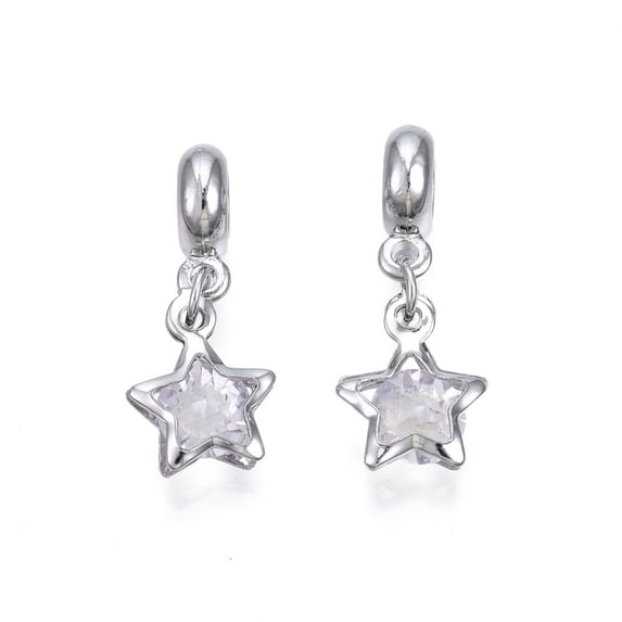 50 pc Rack Plating Alloy European Dangle Charms with Resin Rhinestone Large Hole Beads Cadmium Free Lead Free Star Platinum 27mm Hole: 4.5mm Star: 14x11x6.5mm