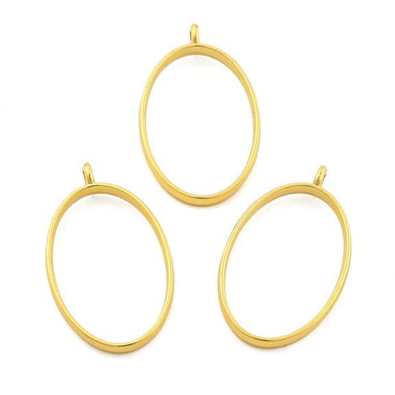 50 pc Rack Plating Alloy Oval Open Back Bezel Pendants For DIY UV Resin Epoxy Resin Pressed Flower Jewelry Cadmium Free Nickel Free Lead Free Golden 39x23.5x3.5mm Hole: 2.5mm