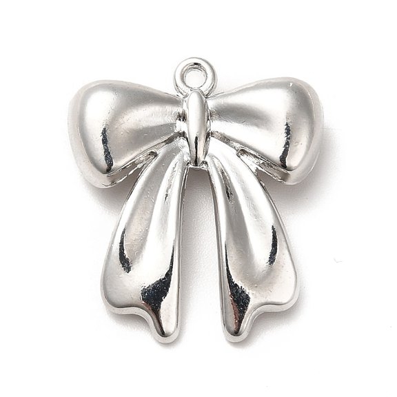 50 pc Rack Plating Alloy Pendants Cadmium Free Lead Free Bowknot Charms Platinum 25x22x7mm Hole: 1.5mm