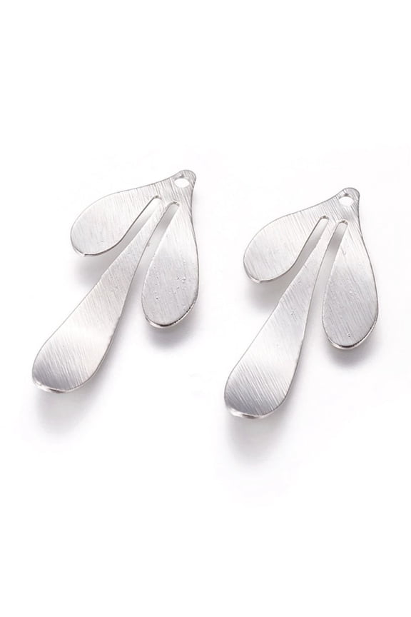 50 pc Rack Plating Brass Pendants Long-Lasting Plated Leaf Platinum 35.5x17x0.5mm Hole: 1.5mm