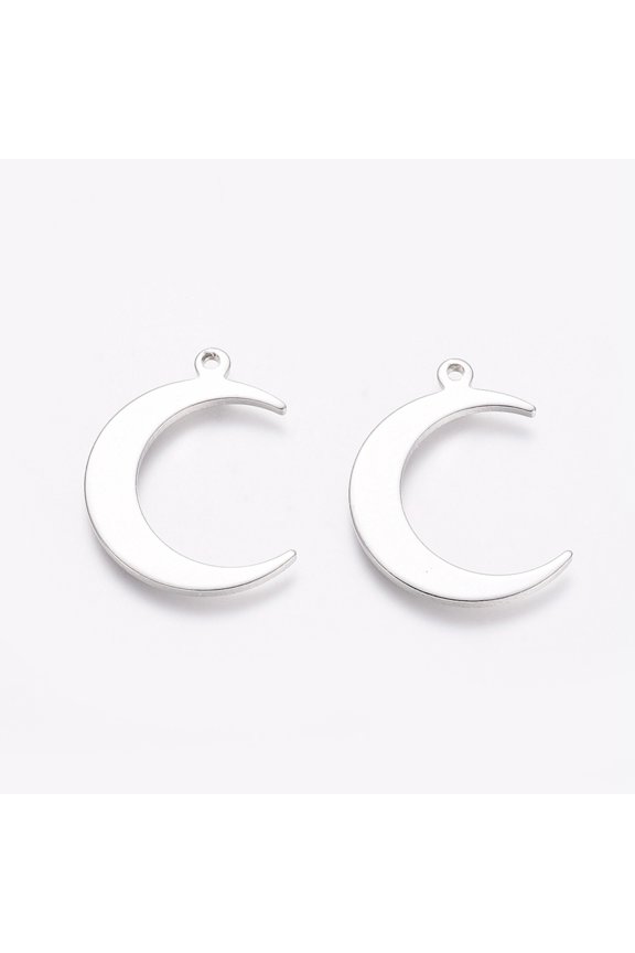 50 pc Rack Plating Brass Pendants Moon Platinum 22x16.5x1mm Hole: 1.2mm Brass