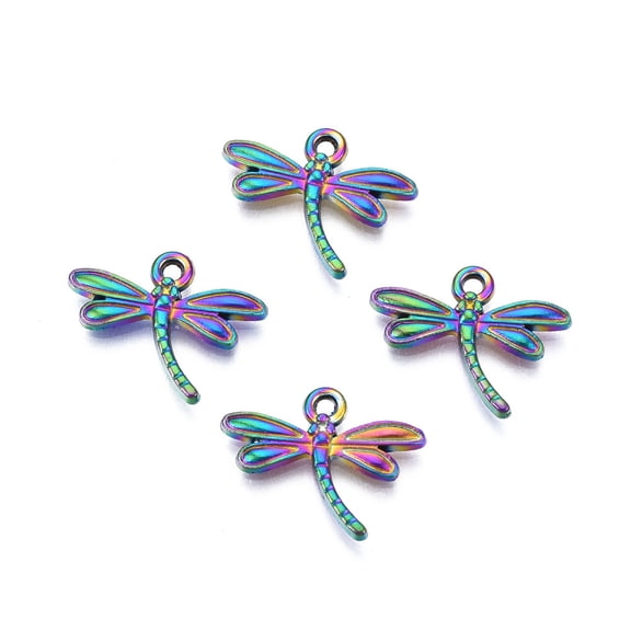 50 pc Rainbow Color Alloy Pendants Cadmium Free Lead Free Dragonfly 14x17.5x2mm Hole: 1.4mm