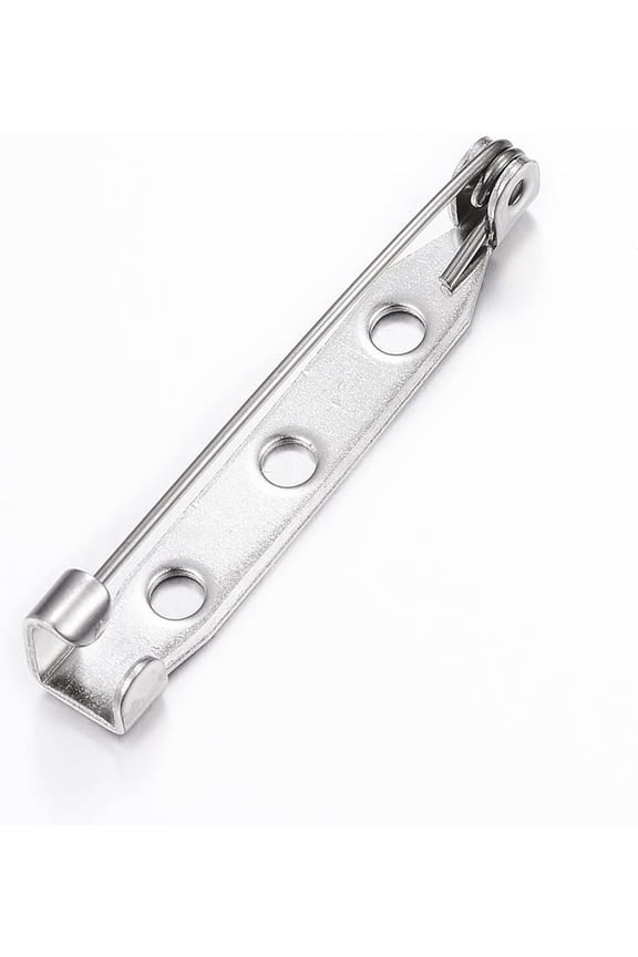 50 pc Resistant 304 Stainless Steel Brooch Findings Sets Back Bar Pins with Hole Stainless Steel Color 31.5x5x6.5mm Pin: 0.5mm