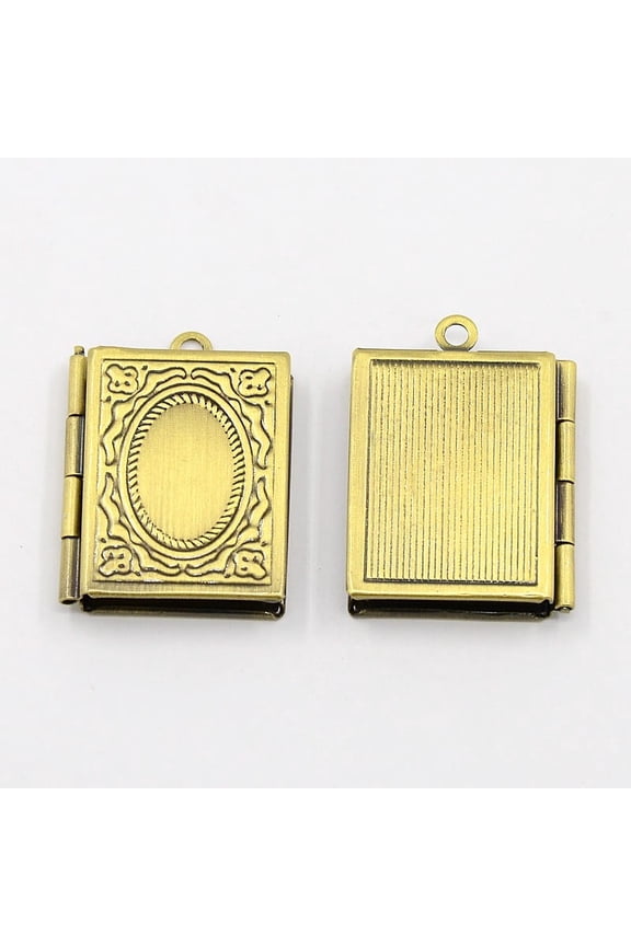 50 pc Romantic Valentines Day Ideas for Him with Your Photo Brass Locket Pendants Picture Frame Charms for Necklace Antique Bronze Rectangle 19mm wide 26mm long hole: 2mm