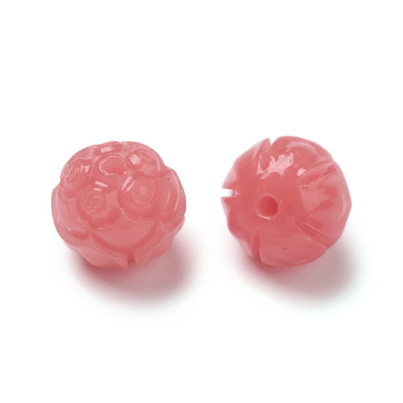 50 pc Shell Beads Imitation Jade Dyed Curved Flower Light Coral 8mm Hole: 1.5mm