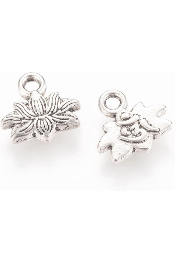 50 pc Style Alloy Charms Lotus Cadmium Free Lead Free Silver 10.5x11x2mm Hole: 2mm