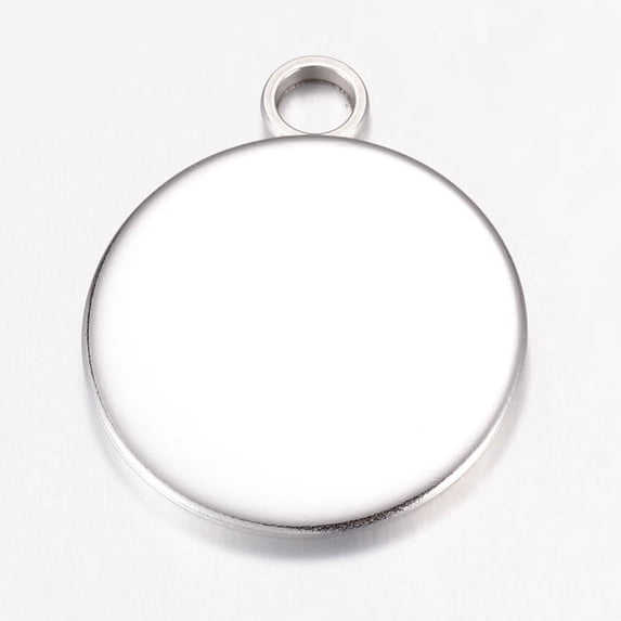 50 pc Tarnish Resistant 304 Stainless Steel Pendant Cabochon Settings Plain Edge Bezel Cups Flat Round Stainless Steel color Tray: 18mm 24x20x1.8mm Hole: 3.5mm