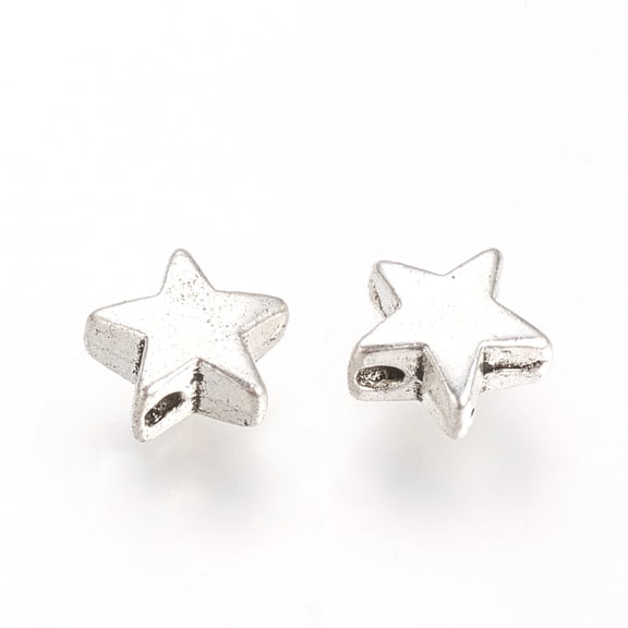 50 pc Tibetan Style Alloy Beads Star Cadmium Free & Lead Free Antique Silver 8x8x3.5mm Hole: 2mm