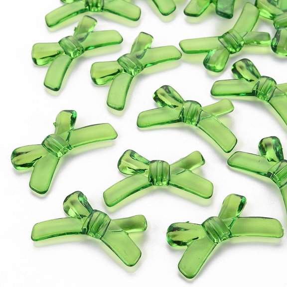 50 pc Transparent Acrylic Beads Bowknot Green 20x34x5.5mm Hole: 1.8mm