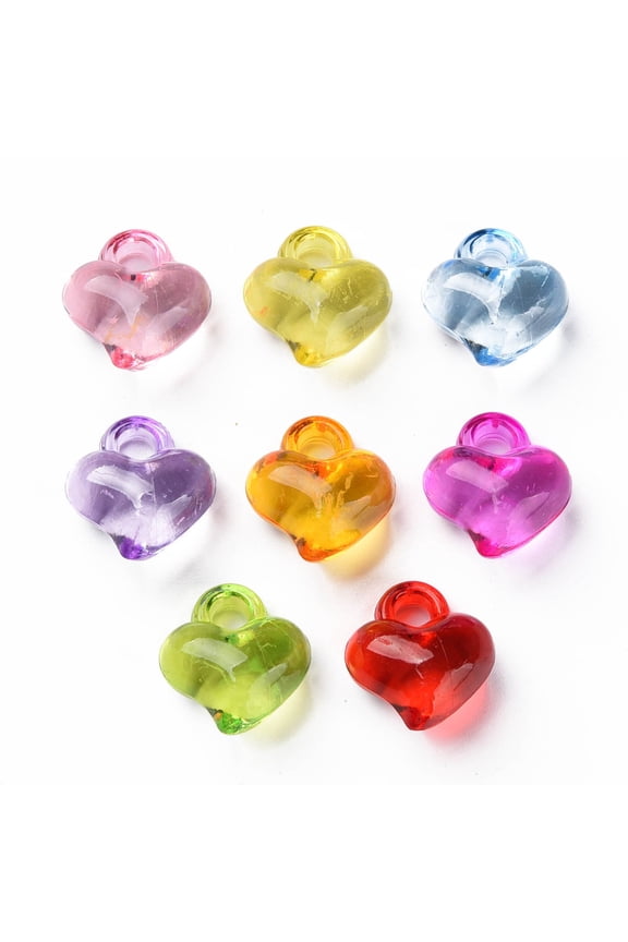 50 pc Transparent Acrylic Pendants Heart Mixed color 15.5x14x9.5mm Hole: 2.5mm