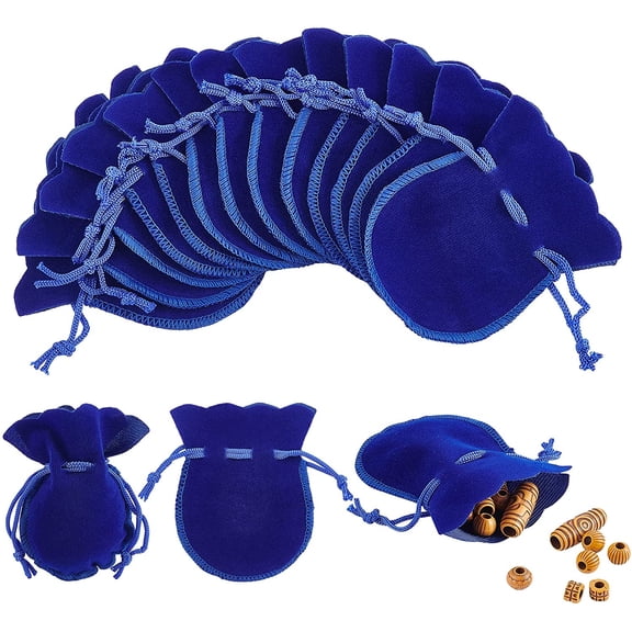 50 pc Velvet Bags Calabash Shape Drawstring Jewelry Pouches Medium Blue 9x7cm for DIY