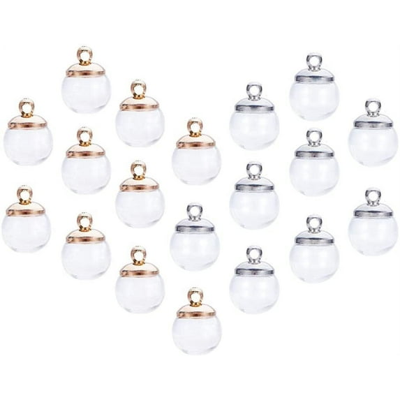 50 pcs 10mm Mini Empty Clear Glass Globe Bottles with Platinum & Golden Brass Bails Cap for Earring Pendant DIY Jewelry Making