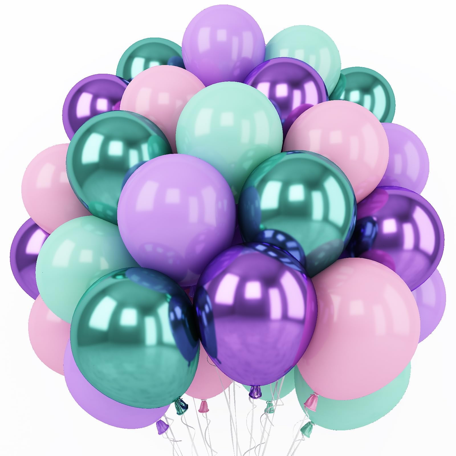 50 Packs 12 Inches Metallic Purple Pink Green Blue Latex Balloons for Girls Birthday Decoration, Baby Shower, Birthday, Under The Sea Decorations