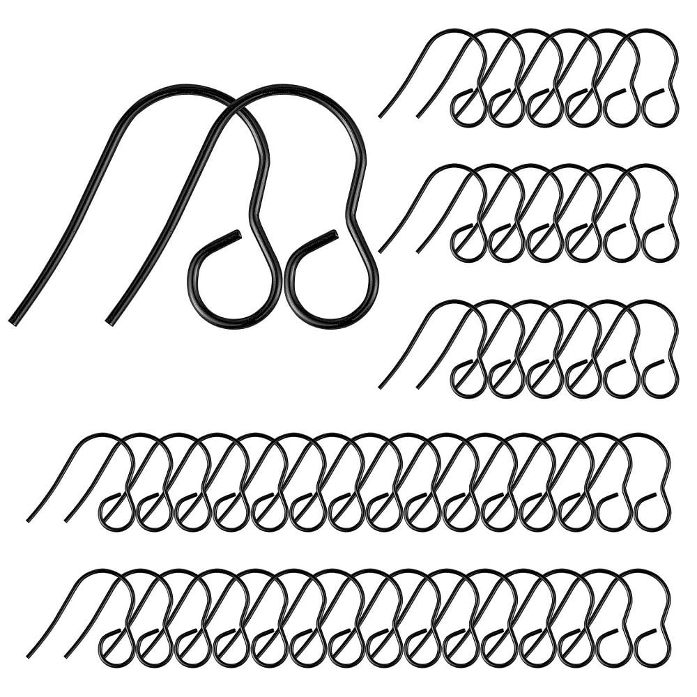 50 pcs 316 Stainless Steel Earring Hooks with Loop Hole - 18mm x 15mm - Large Loop: 4.6mm - Black