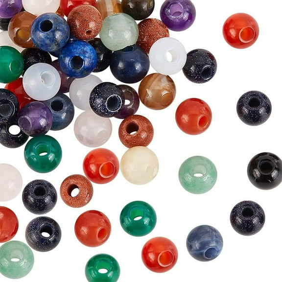 50 pcs 6mm Natural Stone Beads Round Loose Gemstones 2mm Hole Beads Assorted Large Hole Stones for DIY Necklace Charm Bracelet Jewelry Making Mixed Stone