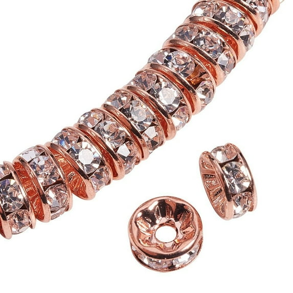 50 pcs 8mm Rose golden Plated Brass Rondelle Beads Straight Edge Rhinestone Spacer Charm Bead for Jewelry Making
