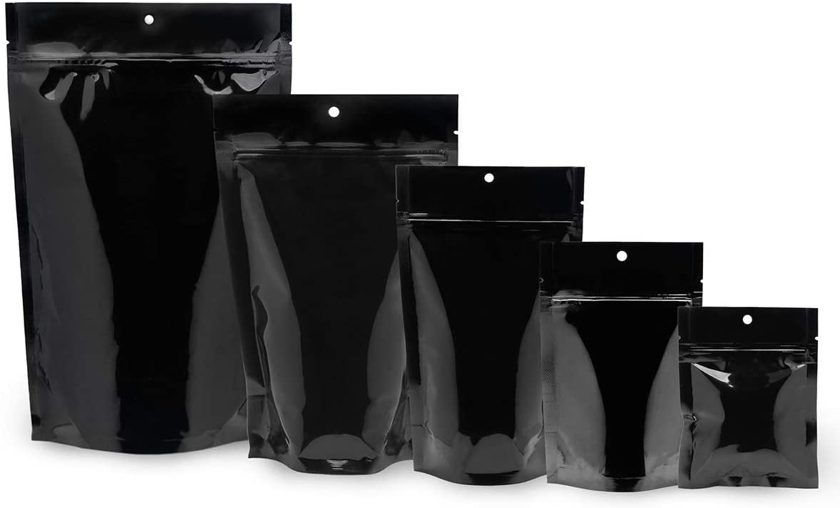 50 pcs Black 3.5" x 4.5" Flat Food Pouch Ziplock Mylar Smell Proof Bags