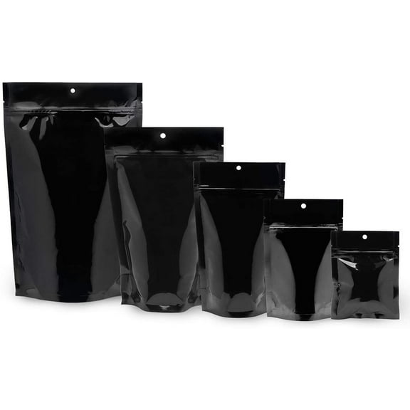 50 pcs Black 6" x 9.5" Stand Up Food Pouch Ziplock Mylar Smell Proof Bags