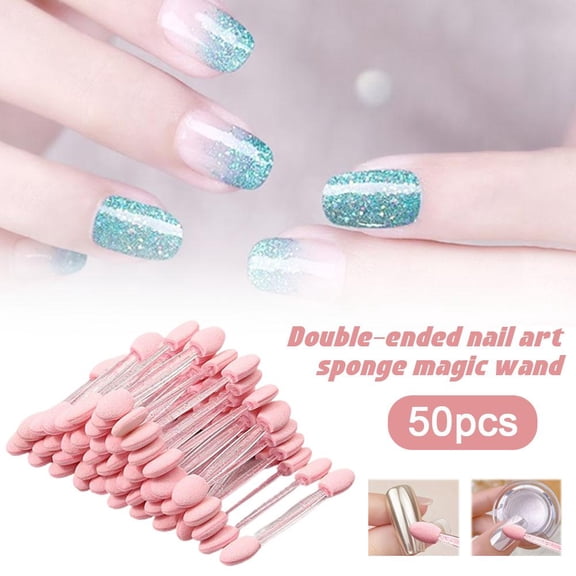 50 pcs Double Sided Nail Sponge Applicator 2.44" Magic Stick for Powder, Glitter & Pigment