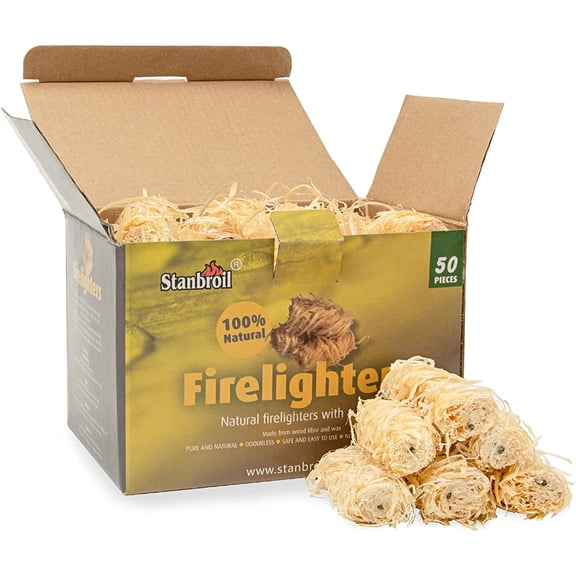 50 pcs Fire Starters, Natural Charcoal Fire Starters Super Fast Lighting Perfect for Barbecue Grills, Smokers, Wood Stove, Campfires and Outdoor Fireplaces