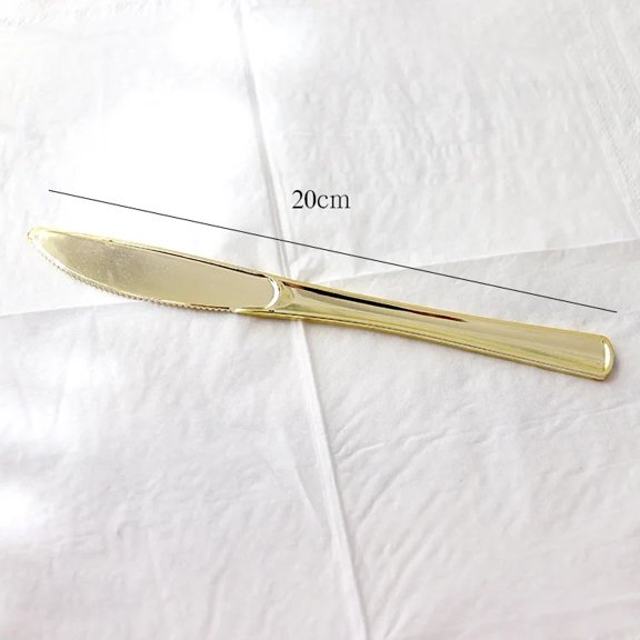 50 pcs Golden Rose Gold Plastic Cutlery Set Crystal Clear Cutlery-set Plastic Dinner Knife Fork Spoon Birthday Party Household