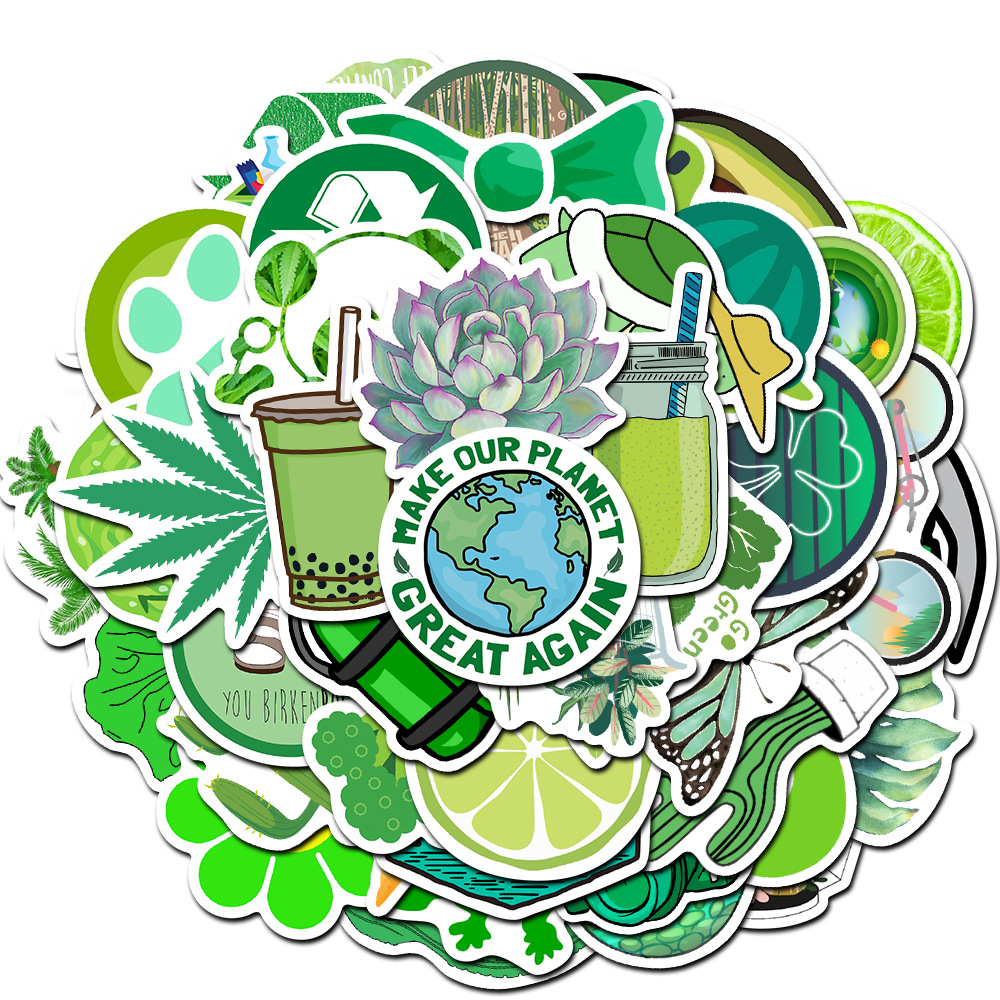 50 pcs Green Stickers | Laptop Skateboard Decals | Waterproof Non ...