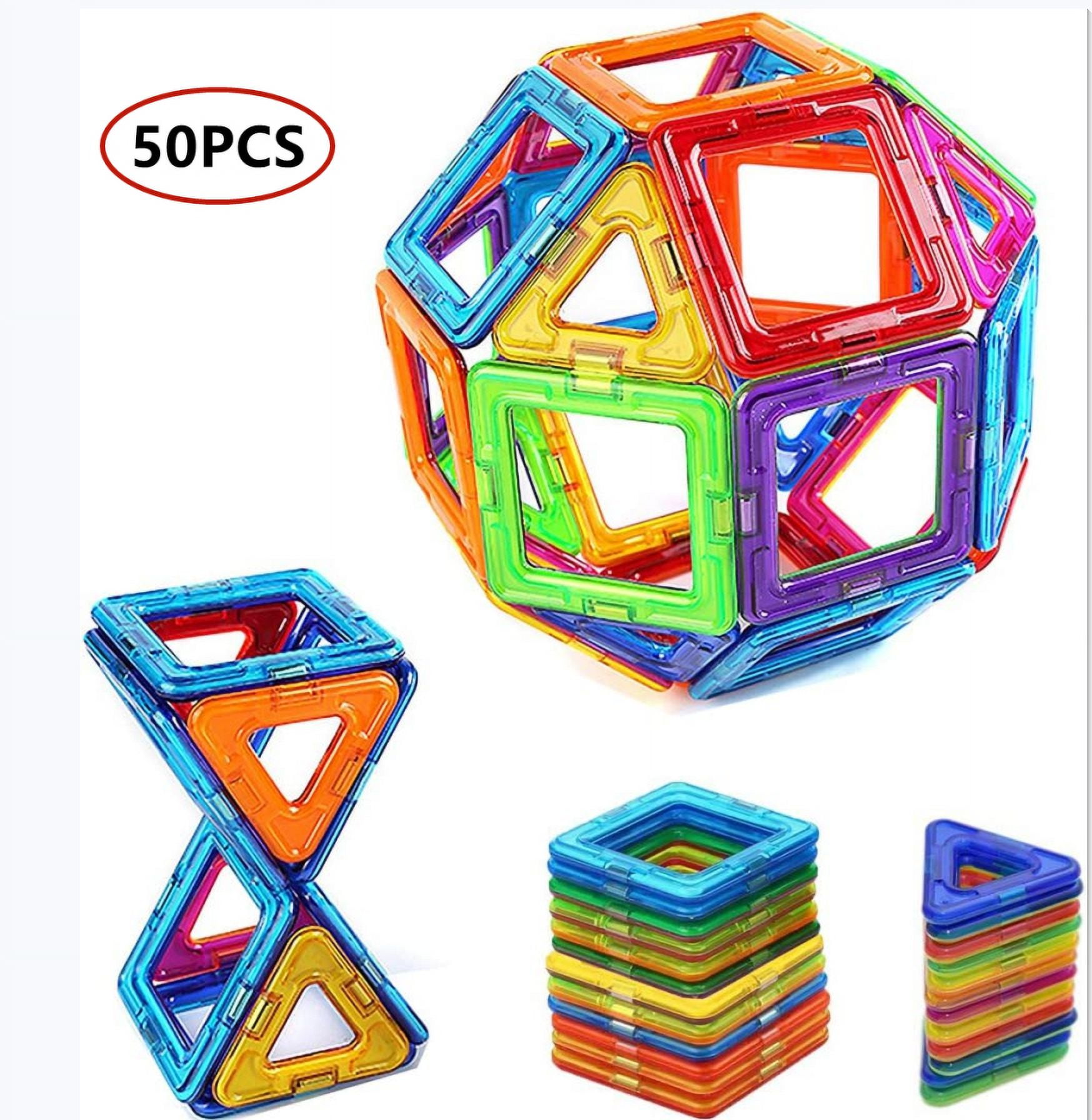 50 pcs Magnetic Building Blocks Magnetic Tiles Set, Toy for 3 4 5 6 7 8 Year Old Boys & Girls Game, Creativity Educational Children's Toys with Magnetic shapesChristmasThanksgiving Gift