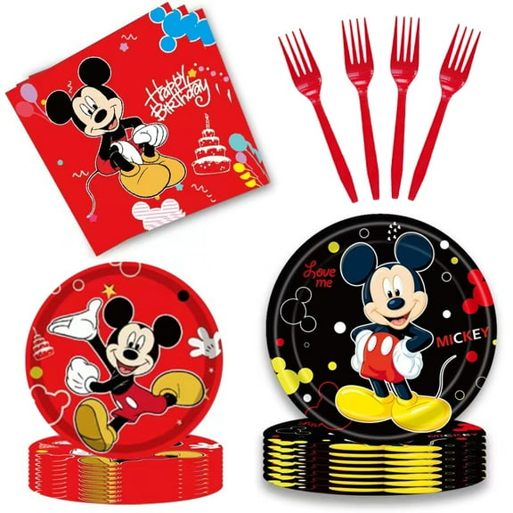 50 pcs Mickey Birthday Party Supplies, Include 20 Plates, 20 Napkins and 10 forks for Cartoon Decorations