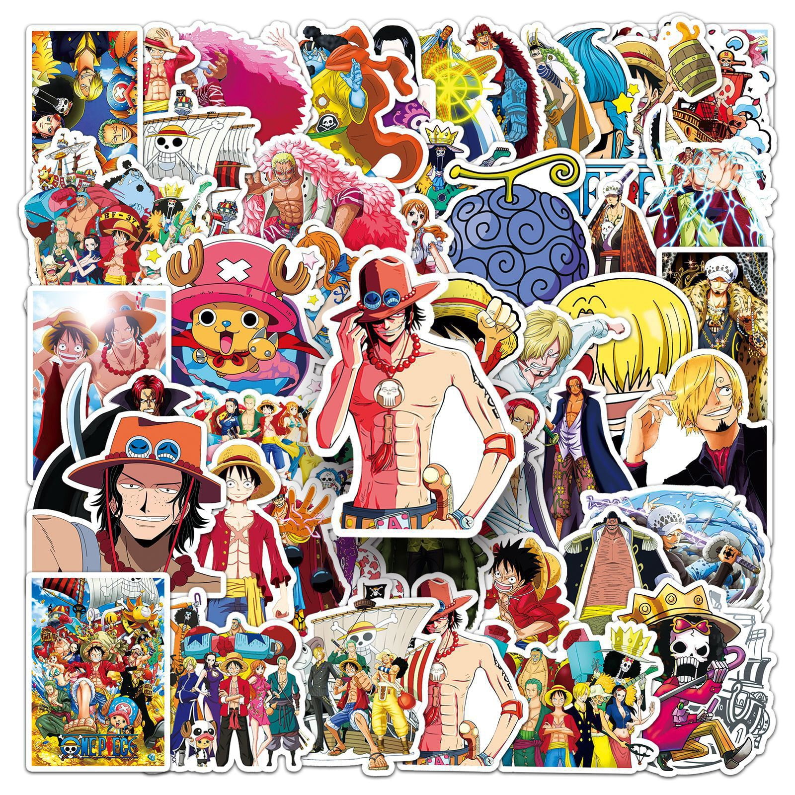 50 pcs One Piece Cartoon Stickers, Anime Stickers Water Bottle Stickers Vinyl Waterproof for Laptop Skateboard Luggage Stickers for Girls Kids Teens Gifts Supplies