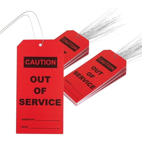 50 pcs Out of Service Tags with Pre-Attach Wire,Red PVC Plastic Maintenance Required Tags