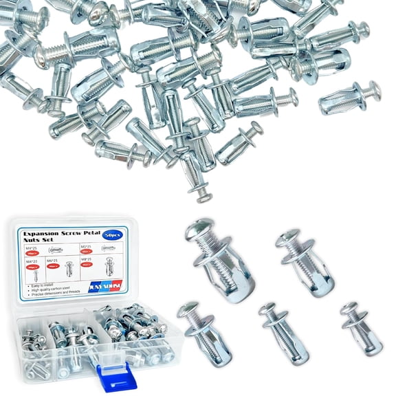 50 pcs Petal Nuts, Expansion Screw Jack Nut, Carbon Steel Rustproof Corrosion-Resistant Petal Shape Rivet Nuts Fasteners for Securing Plate Frame Container Tag, Silver M4 M5 M6 M8