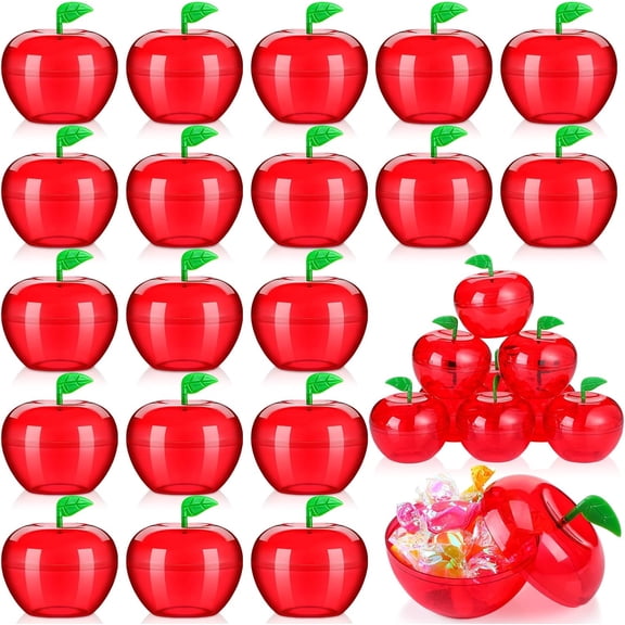 50 pcs Plastic Apple Container Party Favor for Back to School Teacher Gift Plastic Apple Shaped Candy Jar Box Thank You Graduation Appreciation Teacher Gift for Classroom First Day of School