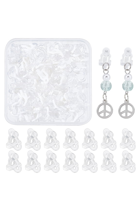 50 pcs Plastic Clip on Earrings White Plastic Non Pierced Ears Stud Hole Less Earring Componesnts Clip on Earring Findings Earring Converter for DIY Earring Design Jewelry Making