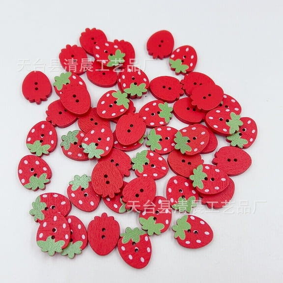 HOMEMAXS Strawberry Shaped Wooden Buttons for DIY Crafts Decorative Red Sewing Buttons 50 Pieces 2 Holes