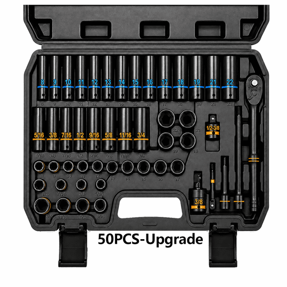 50-piece impact socket set (3/8in drive) plus